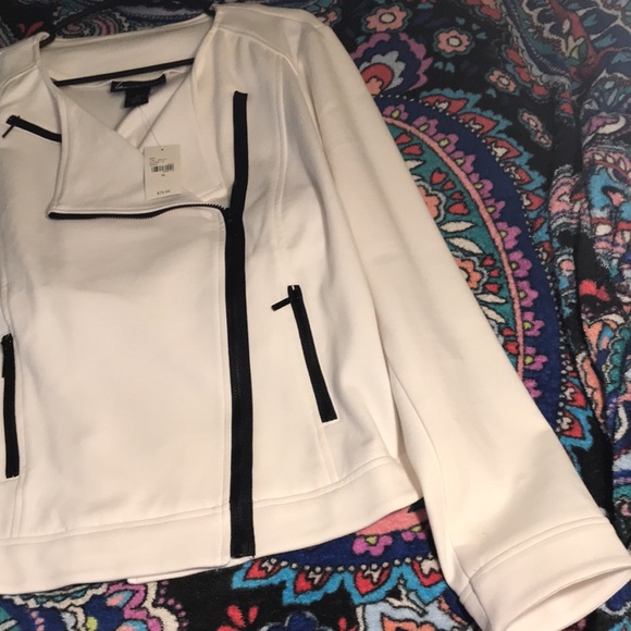 NWT Lane Bryant White With Black Zippers Moto Jacket Size 18W - Picture 10 of 11